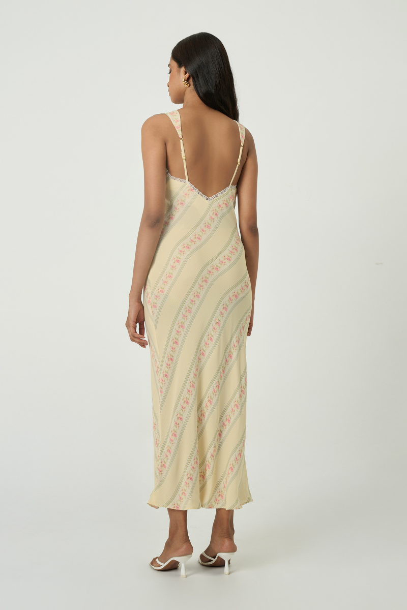 Summer Away Mila Maxi Dress in floral trail with flowing fabric and vibrant floral pattern, perfect for summer wear.