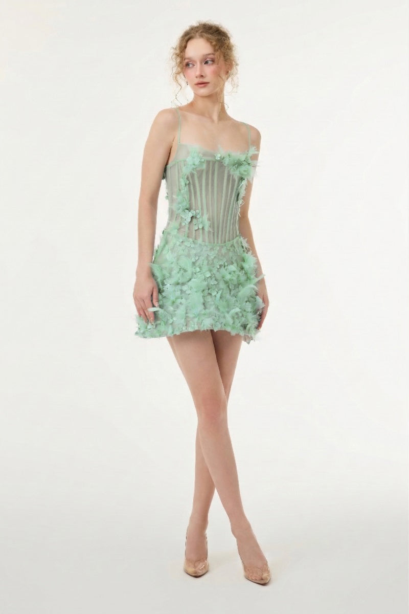 Mint Arabella tulle dress by 21Six, a stylish mini dress with delicate tulle fabric and a feminine silhouette.