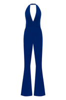 Lili Blanc royal blue V-neck jumpsuit, stylish and fitted, with wide-leg pants and sleeveless design, perfect for casual or dressy occasions.