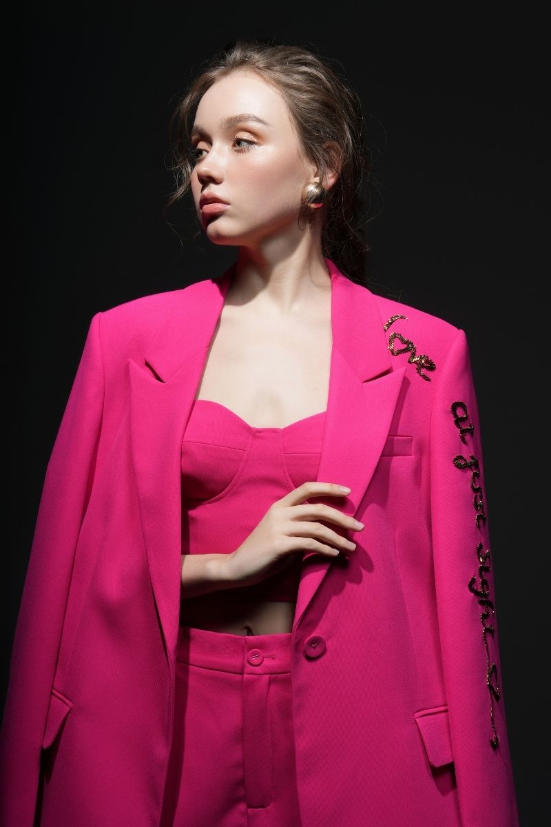 PINK ERICA TEXTURE ATTACHED JACKET SET - CULT MIA