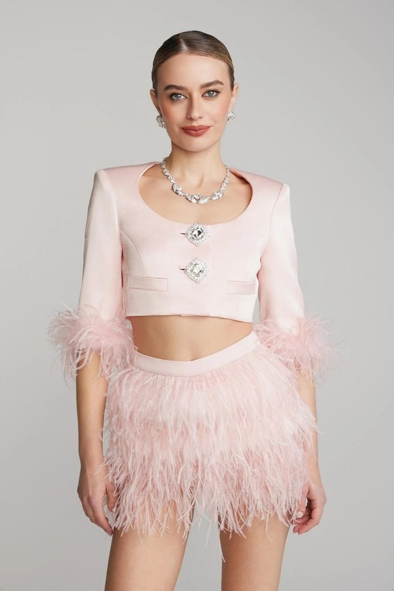 AMBRE PINK FEATHER MINI SKIRT - CULT MIA