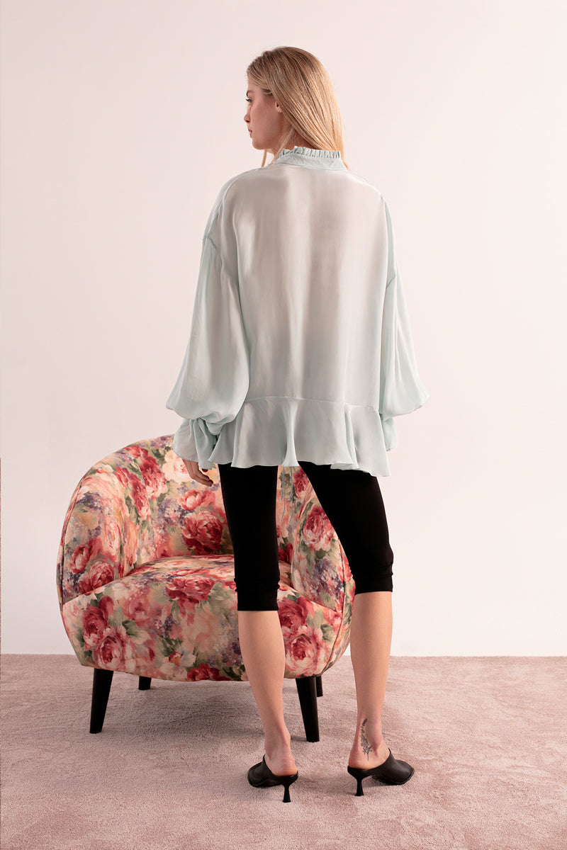 Sky blue Splash blouse by OvertheSea, stylish women's top with flowing fabric and elegant design, perfect for casual or dressy wear.