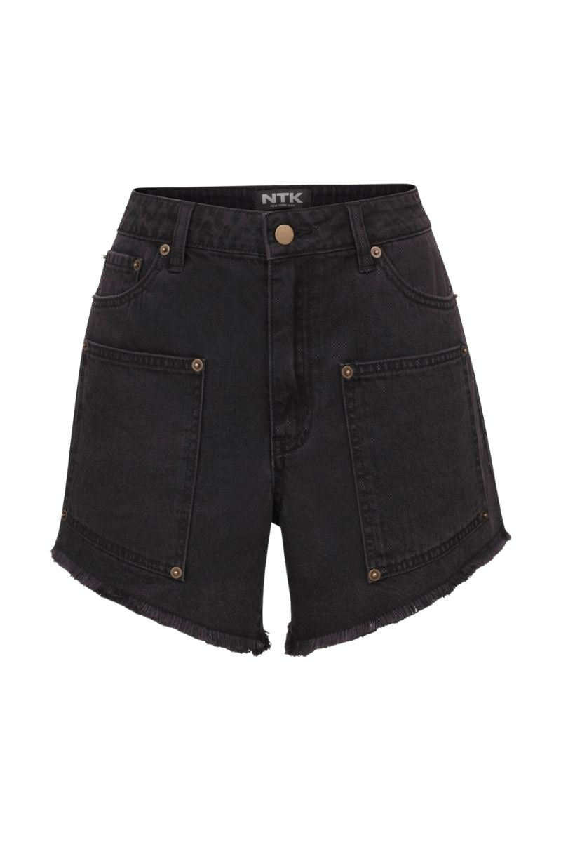 HALEY BLACK DENIM SHORTS - CULT MIA