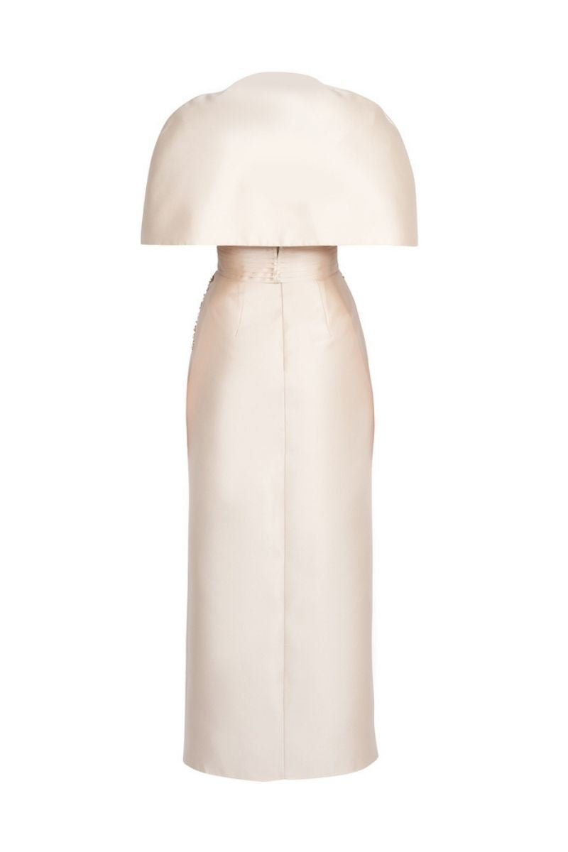 NUDE DETACHABLE MINI CAPE JACKET MAXI DRESS - CULT MIA