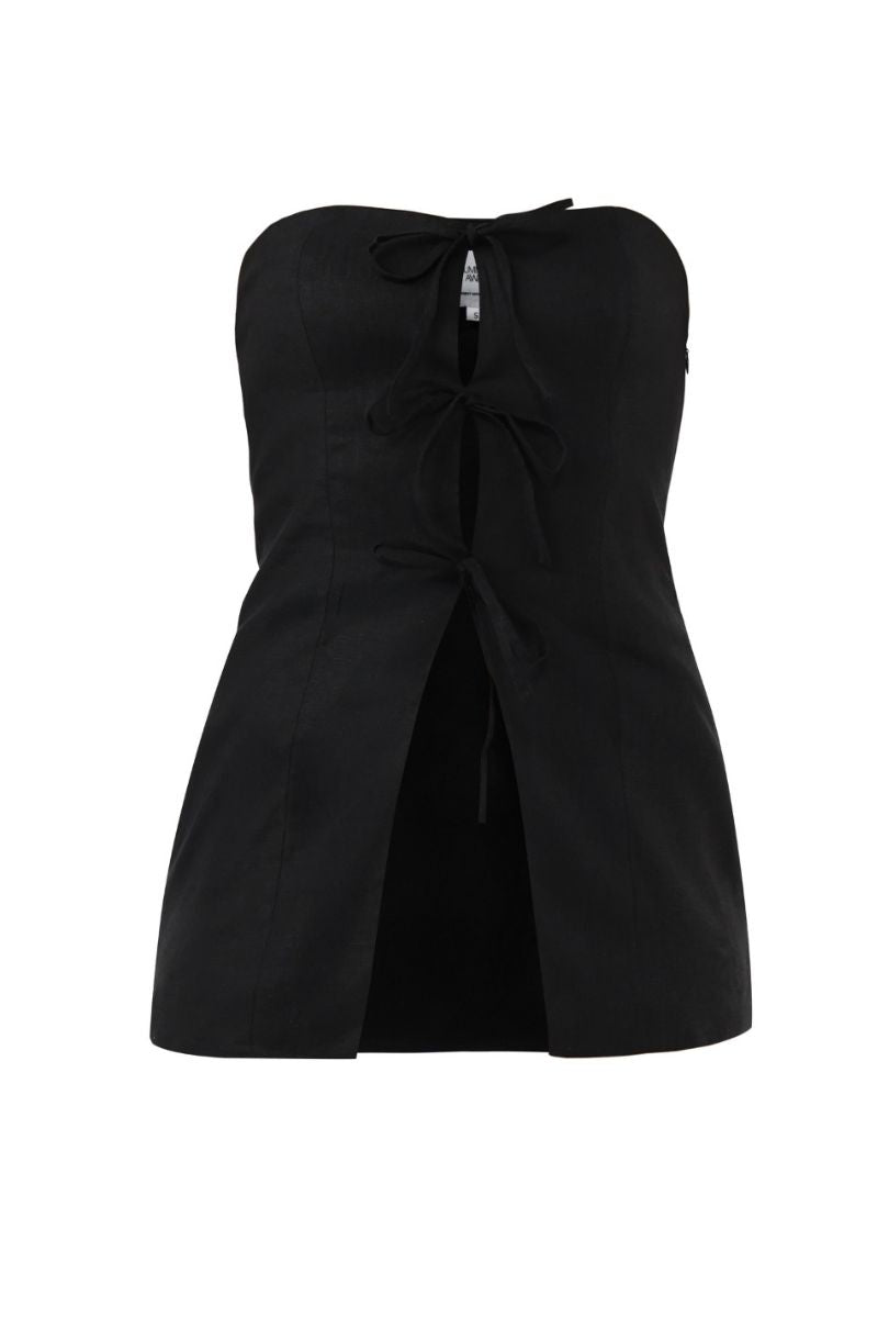 Black Lagos top by Summer Away, stylish sleeveless blouse with a relaxed fit, shown on a model.
