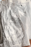Silver leather shorts from Double A Moonbow collection, featuring a sleek design and stylish fit.