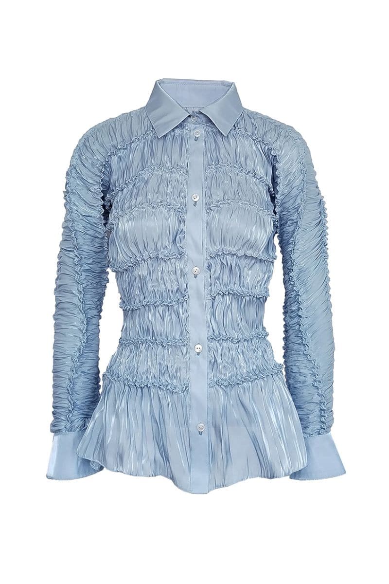 GLORIA BLUE KIMONO SLEEVE SHIBORI BLOUSE - CULT MIA