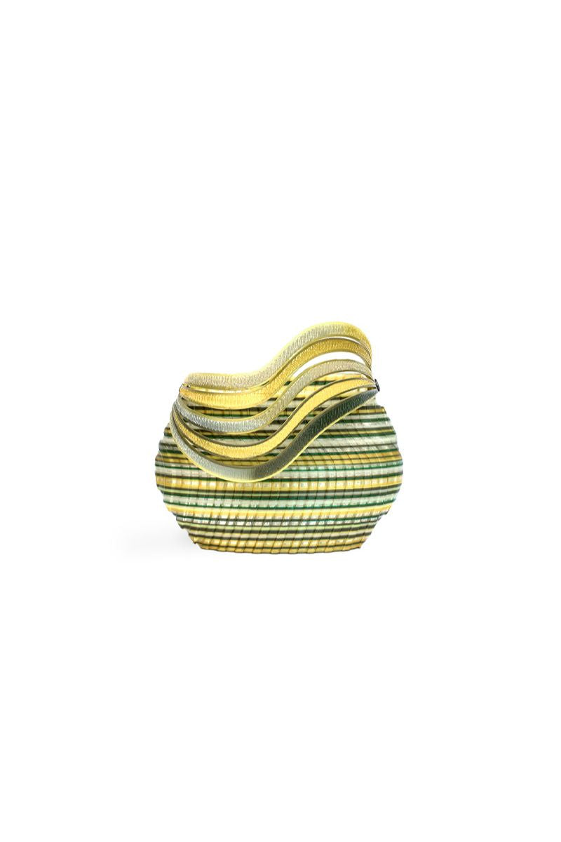 Touchless CULT MIA X touchless green and yellow gem blend clutch handbag with sleek design and vibrant color combination.