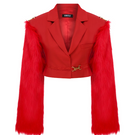 Sudi Etuz cropped jacket with removable faux fur sleeves, stylish outerwear featuring a modern design and versatile wear options.