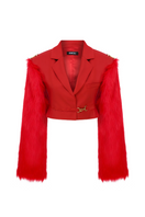 Sudi Etuz cropped jacket with removable faux fur sleeves, stylish outerwear featuring a modern design and versatile wear options.