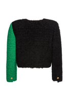 Lalo Brijy green color block jacket with bold contrasting panels, stylish and warm outerwear for casual wear.