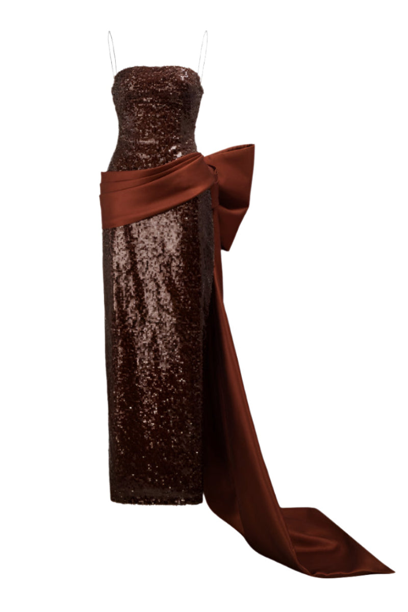 MAEZ SEQUIN DRESS IN BROWN - CULT MIA
