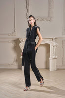 Black textured sleeveless blazer and pants co-ords set by 21Six, stylish and modern women's fashion ensemble.