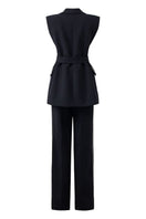 Black textured sleeveless blazer and pants co-ord set by 21Six, stylish and modern, perfect for contemporary fashion looks.