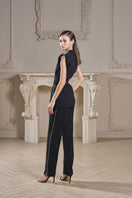 Black Alivia sleeveless blazer and pants co-ord set by 21Six, featuring textured fabric and tailored fit.