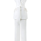 White Alivia sleeveless blazer and pants co-ord set by 21Six featuring textured fabric and tailored fit.