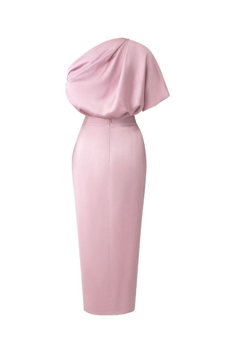 Pink AUBRIE draped asymmetrical top and JESSIE knotted skirt set by 21Six, stylish co-ords for a chic look.