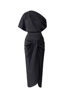 Pink AUBRIE draped asymmetrical top and JESSIE knotted skirt set by 21Six, stylish co-ords for a modern look.
