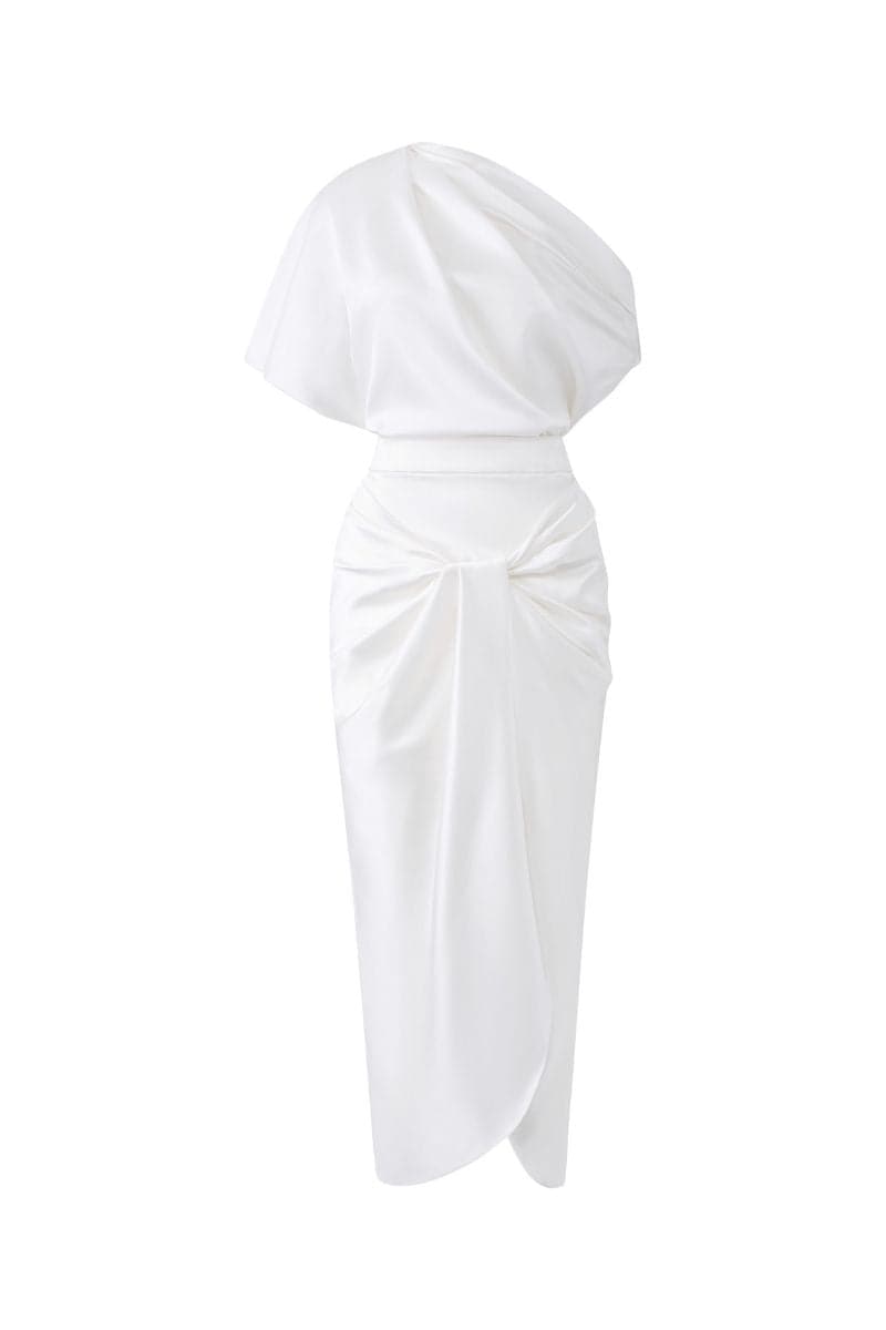 AUBRIE DRAPED ASYMETRICAL TOP AND JESSIE KNOTTED SKIRT SET | 21Six | CULT MIA