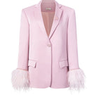 Baby pink Kiera taffeta feather blazer by 21Six, featuring a stylish blazer with feather details in a soft pink shade.