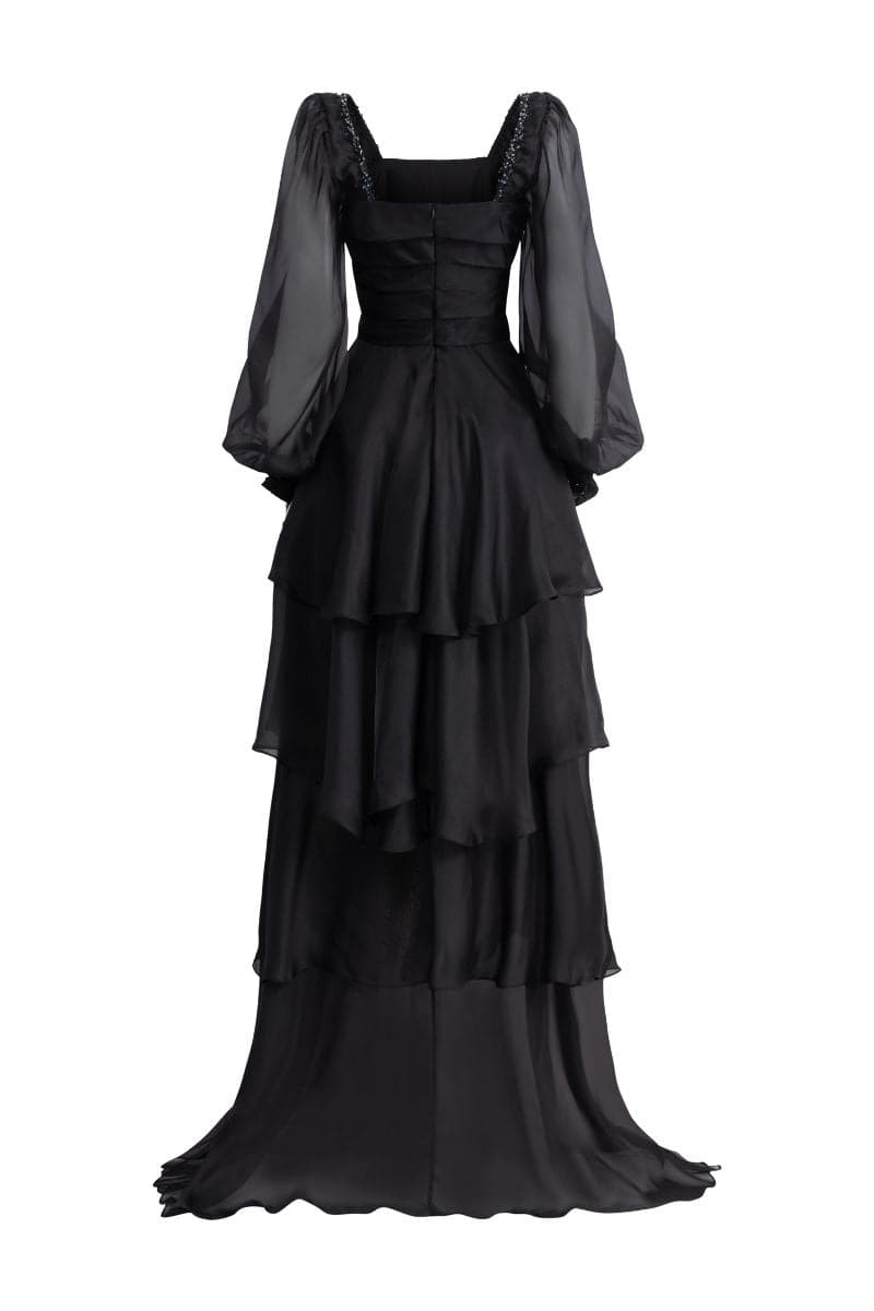 BLACK GAZELLE SHINY SILK LAYERED MAXI DRESS | 21Six | CULT MIA