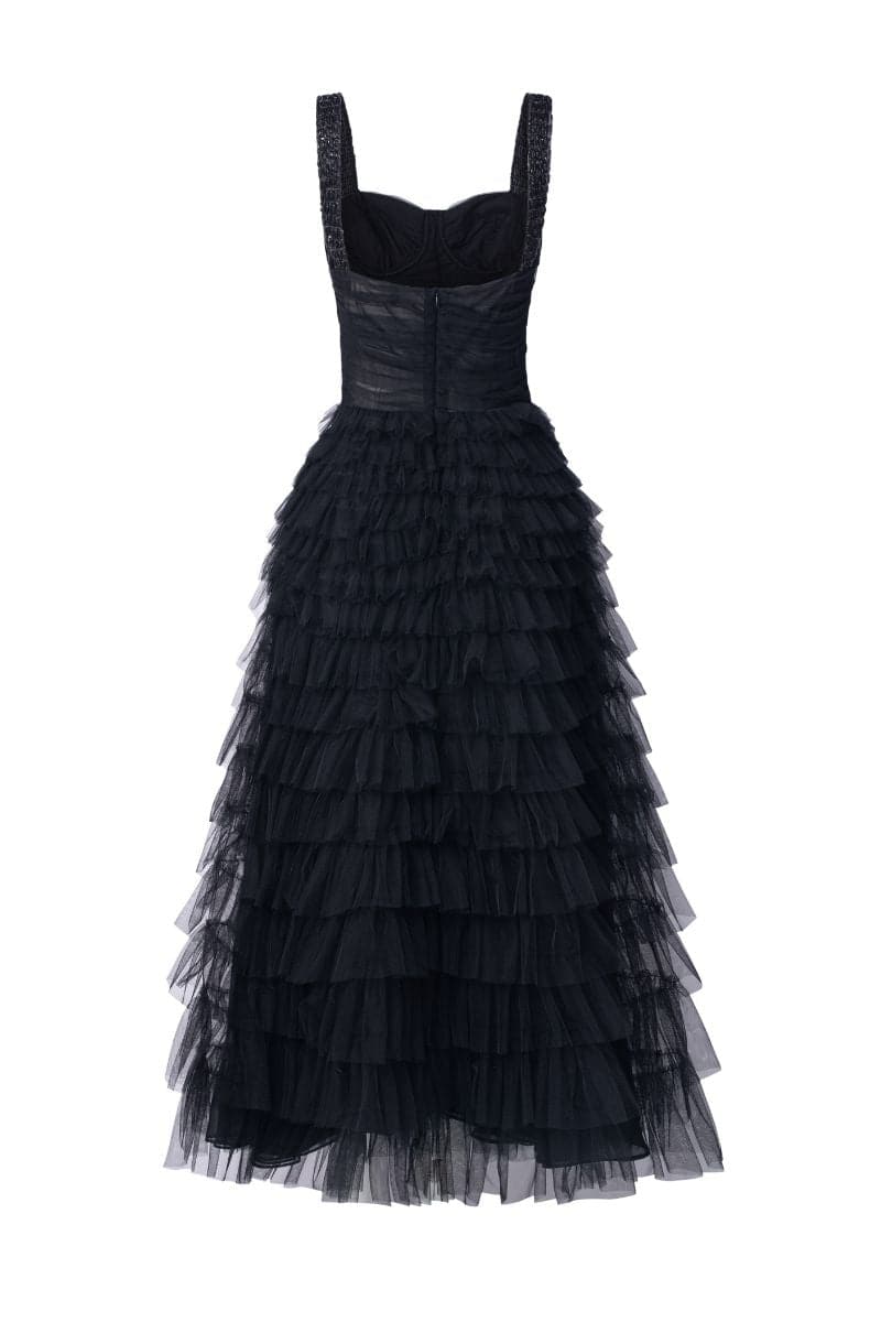 BLACK LAURENT TULLE LAYERED MAXI DRESS | 21Six | CULT MIA