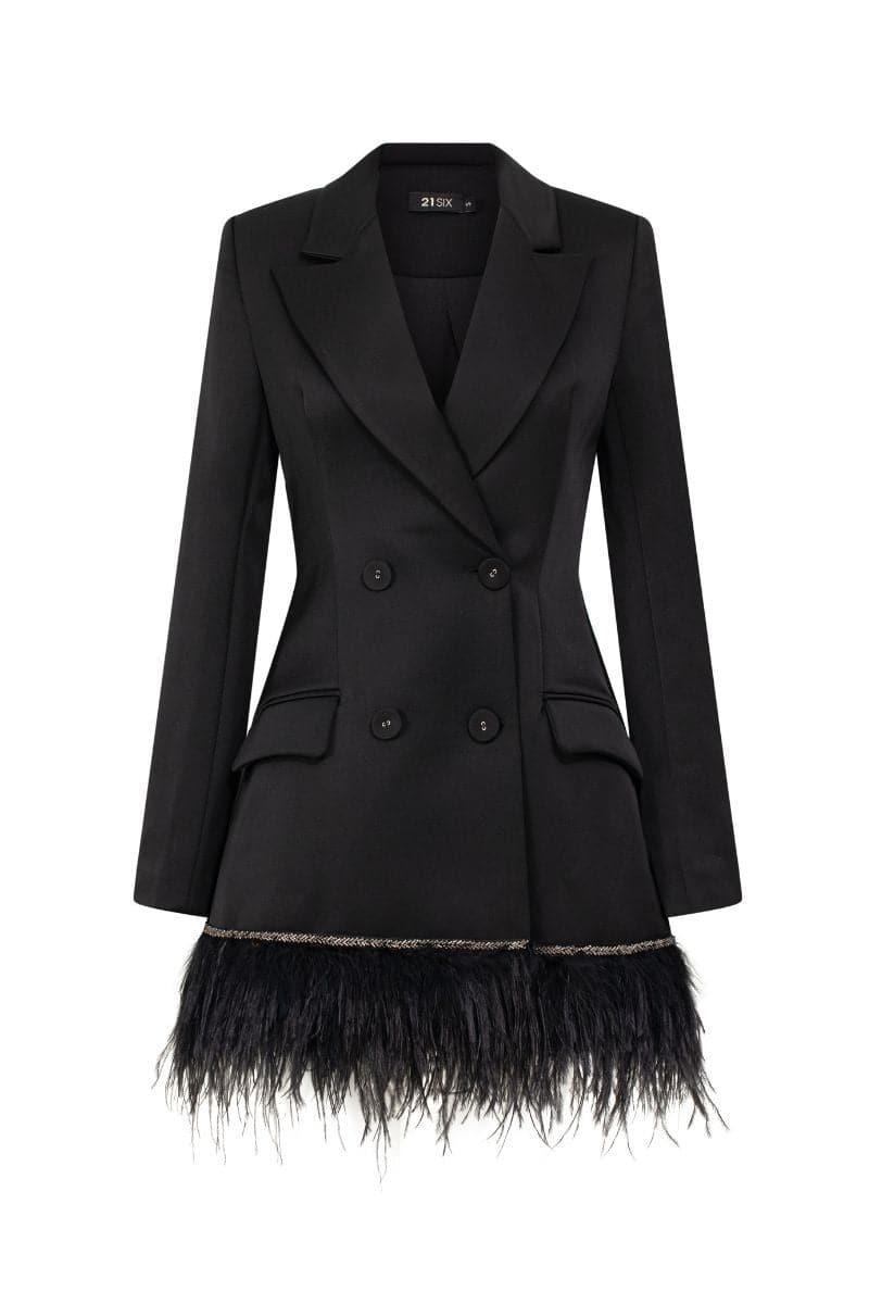 BLACK ROSA TAFFETA FEATHER BLAZER DRESS | 21Six | CULT MIA