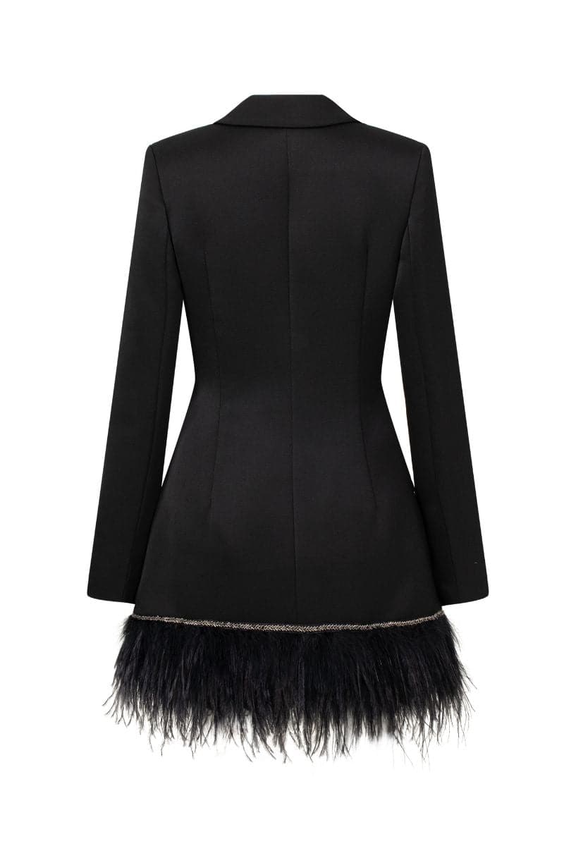 BLACK ROSA TAFFETA FEATHER BLAZER DRESS | 21Six | CULT MIA