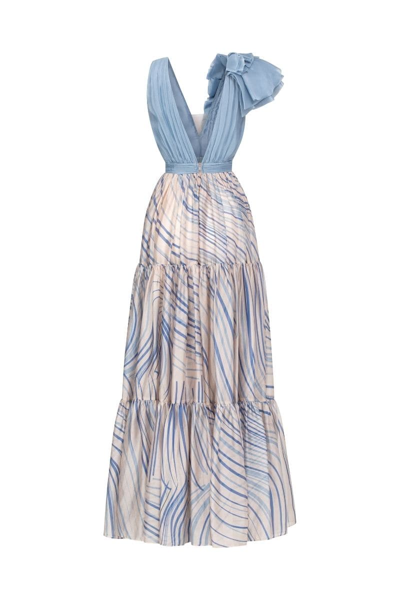 BLUE TRICIA SHINY SILK WAVE MAXI DRESS | 21Six | CULT MIA