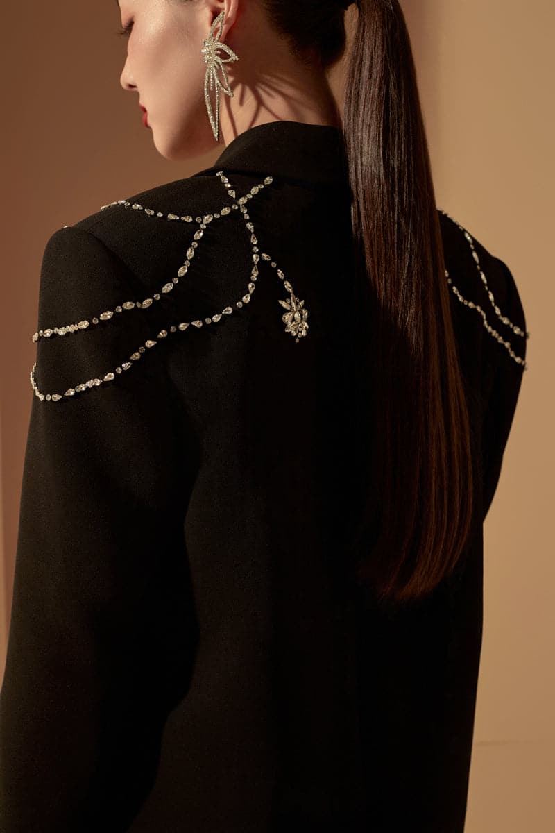 DEARIE BLACK STRAIGHT CRYSTAL BLAZER | 21Six | CULT MIA