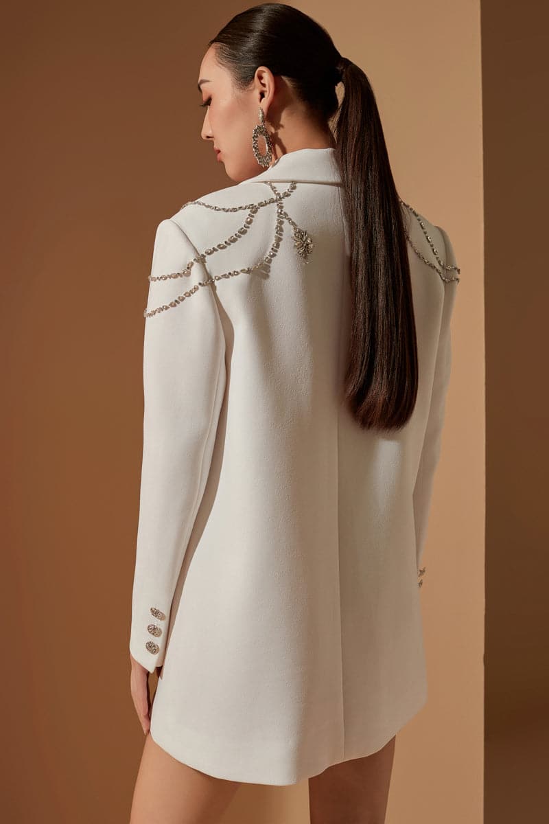 DEARIE WHITE STRAIGHT CRYSTAL BLAZER | 21Six | CULT MIA