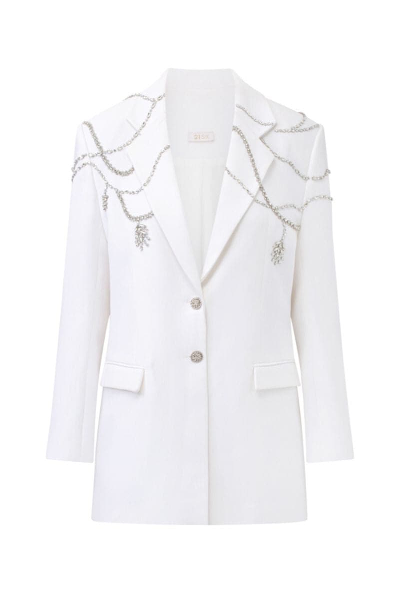 DEARIE WHITE STRAIGHT CRYSTAL BLAZER | 21Six | CULT MIA