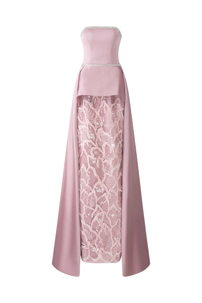 ELIZABETH SILK SATIN MIXED CRYSTAL LACE DRESS | 21Six | CULT MIA