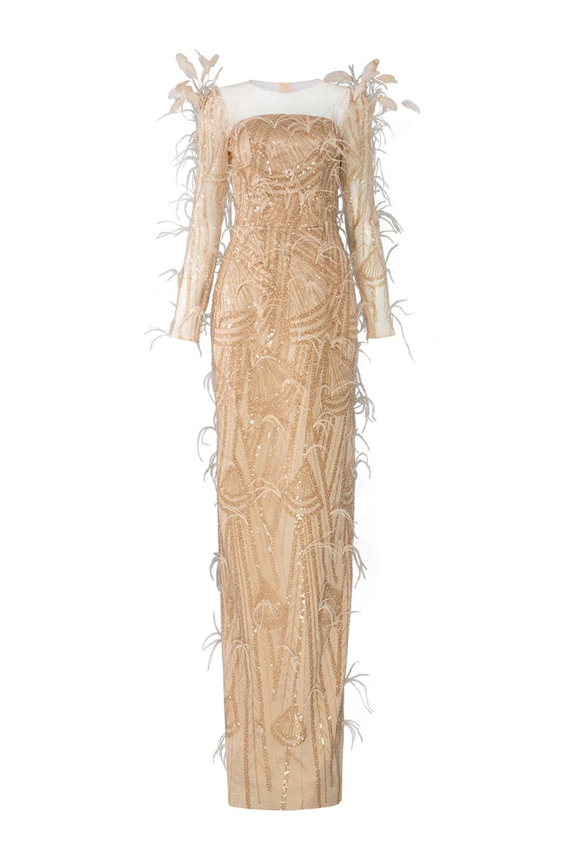 EMILY CRYSTAL LACE FEATHER DRESS | 21Six | CULT MIA