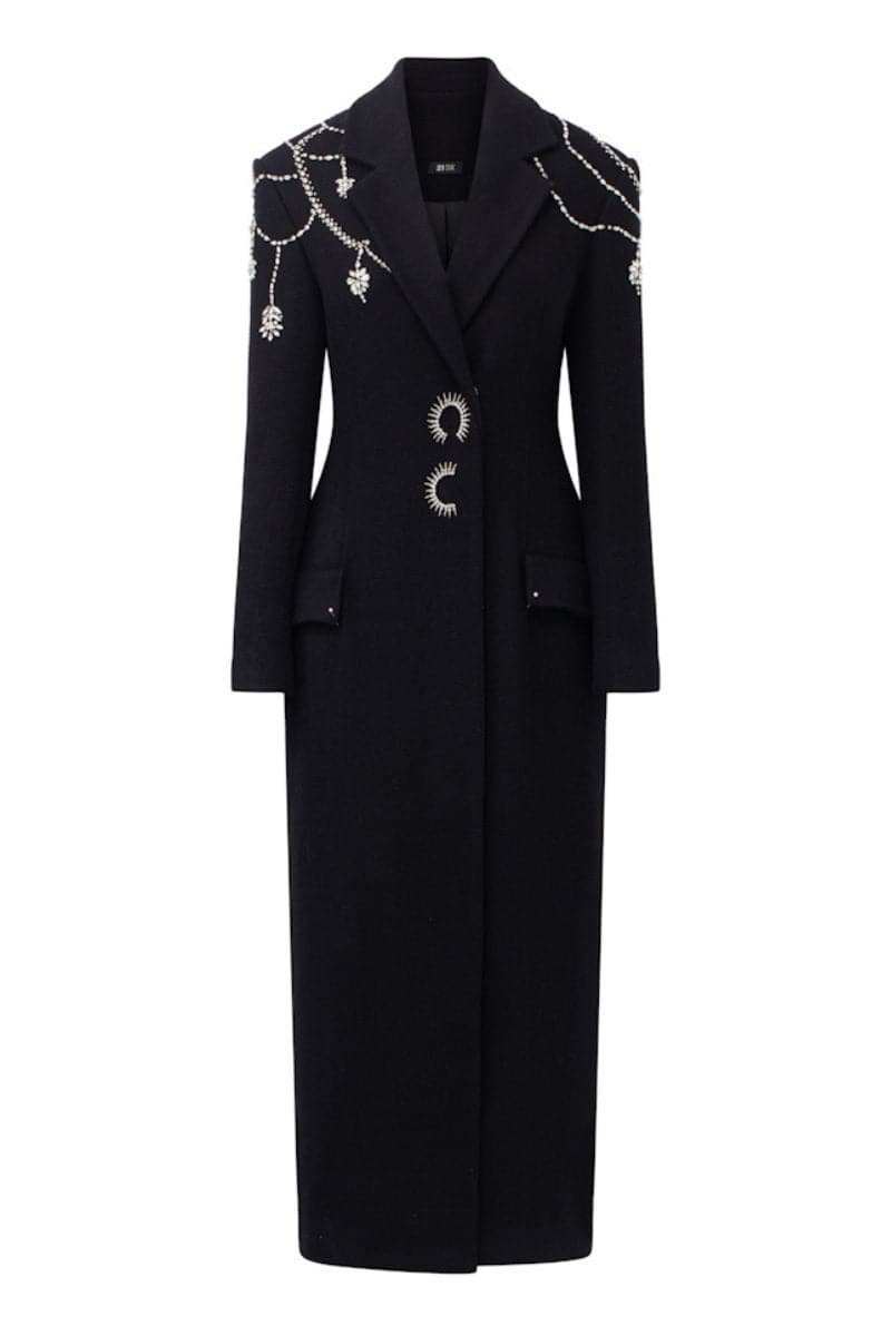 EVELYN BLACK FELT CRYSTAL OVERCOAT | 21Six | CULT MIA
