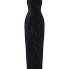Black Evie crystal lace bodycon gown by 21Six, featuring intricate lace details and a fitted silhouette.
