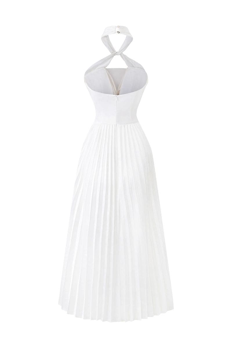HAYLEY SILK SATIN PLEATED MIDI DRESS | 21Six | CULT MIA