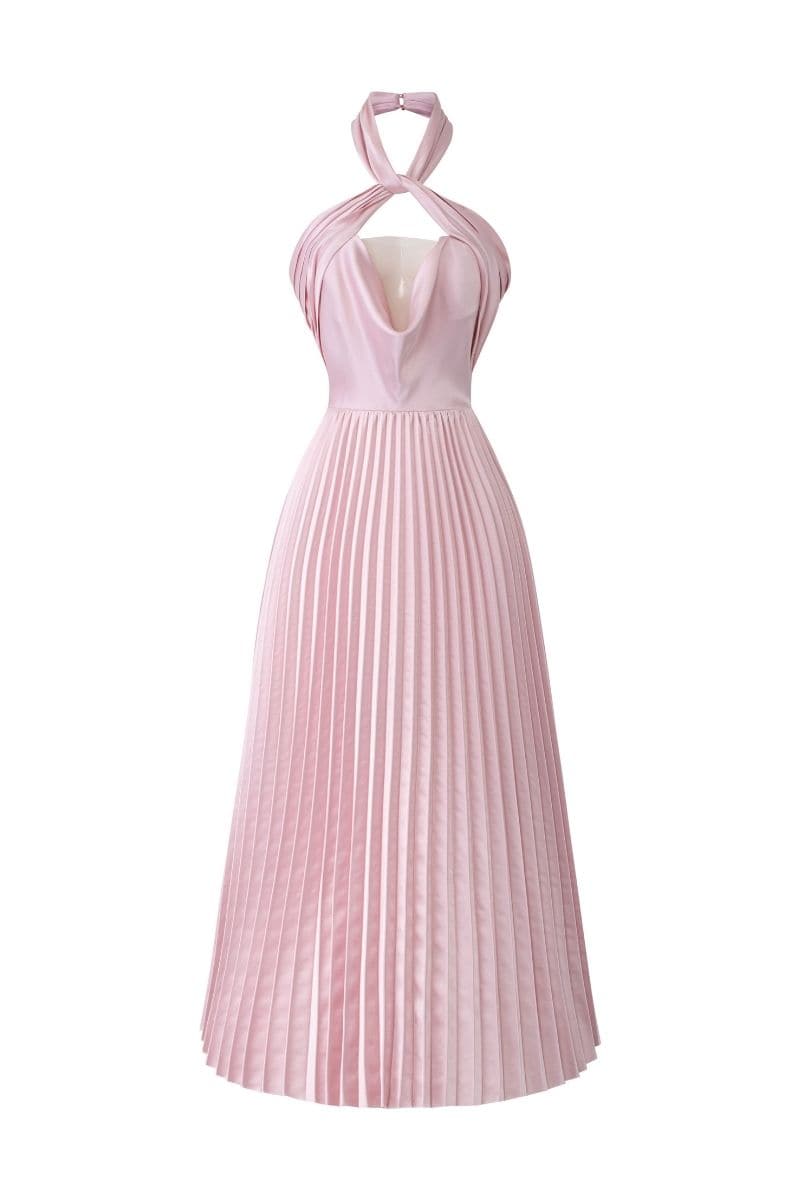 HAYLEY SILK SATIN PLEATED MIDI DRESS | 21Six | CULT MIA