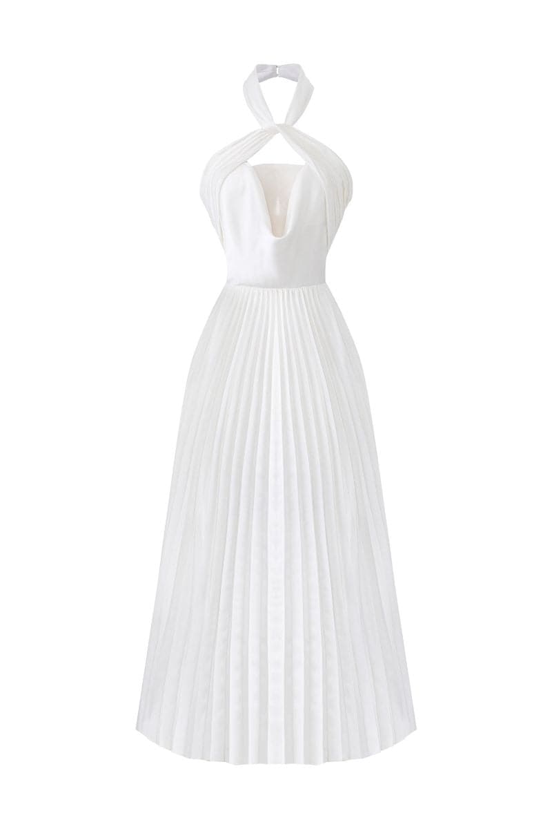 HAYLEY SILK SATIN PLEATED MIDI DRESS | 21Six | CULT MIA