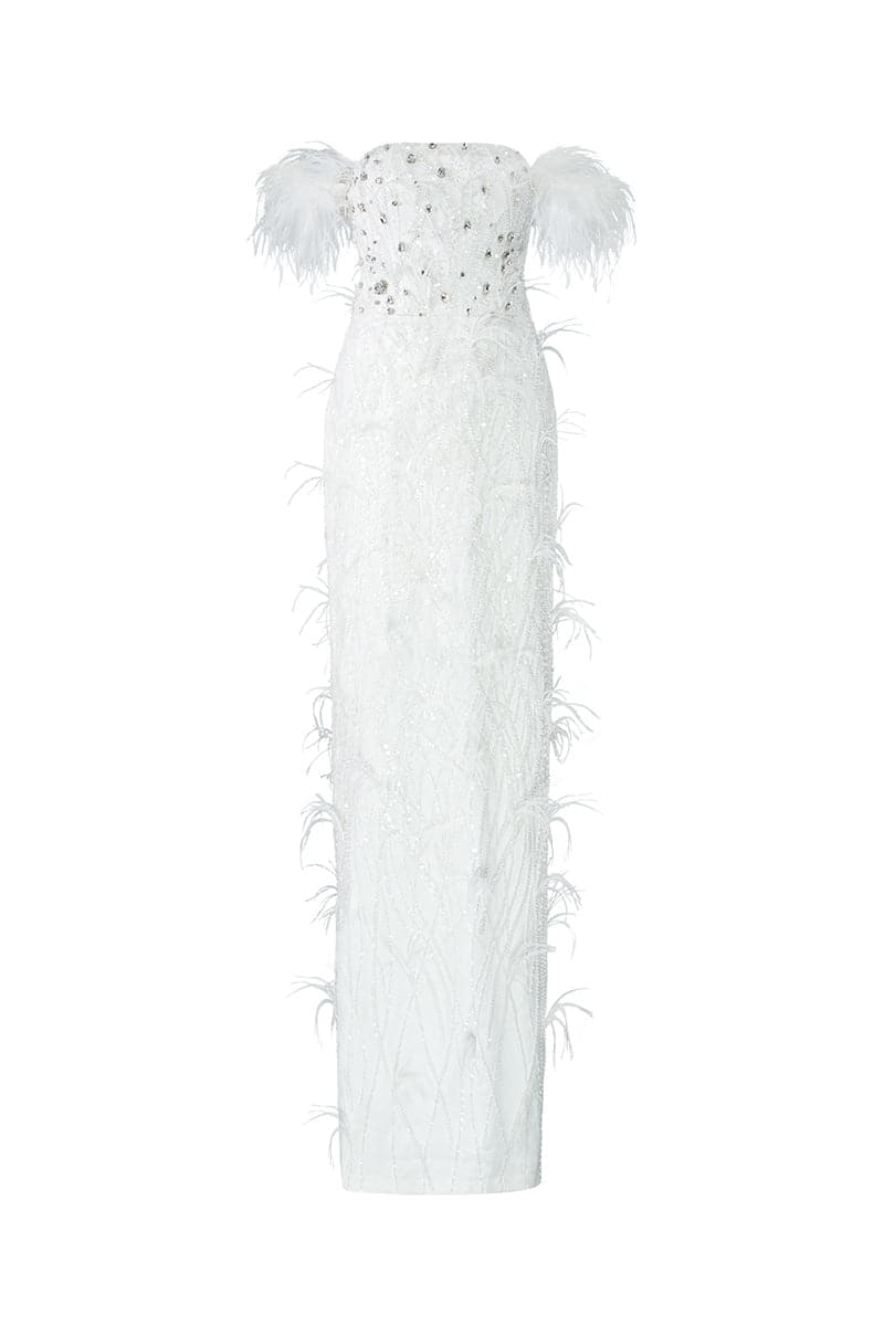 JOLIE CRYSTAL LACE FEATHER DRESS | 21Six | CULT MIA