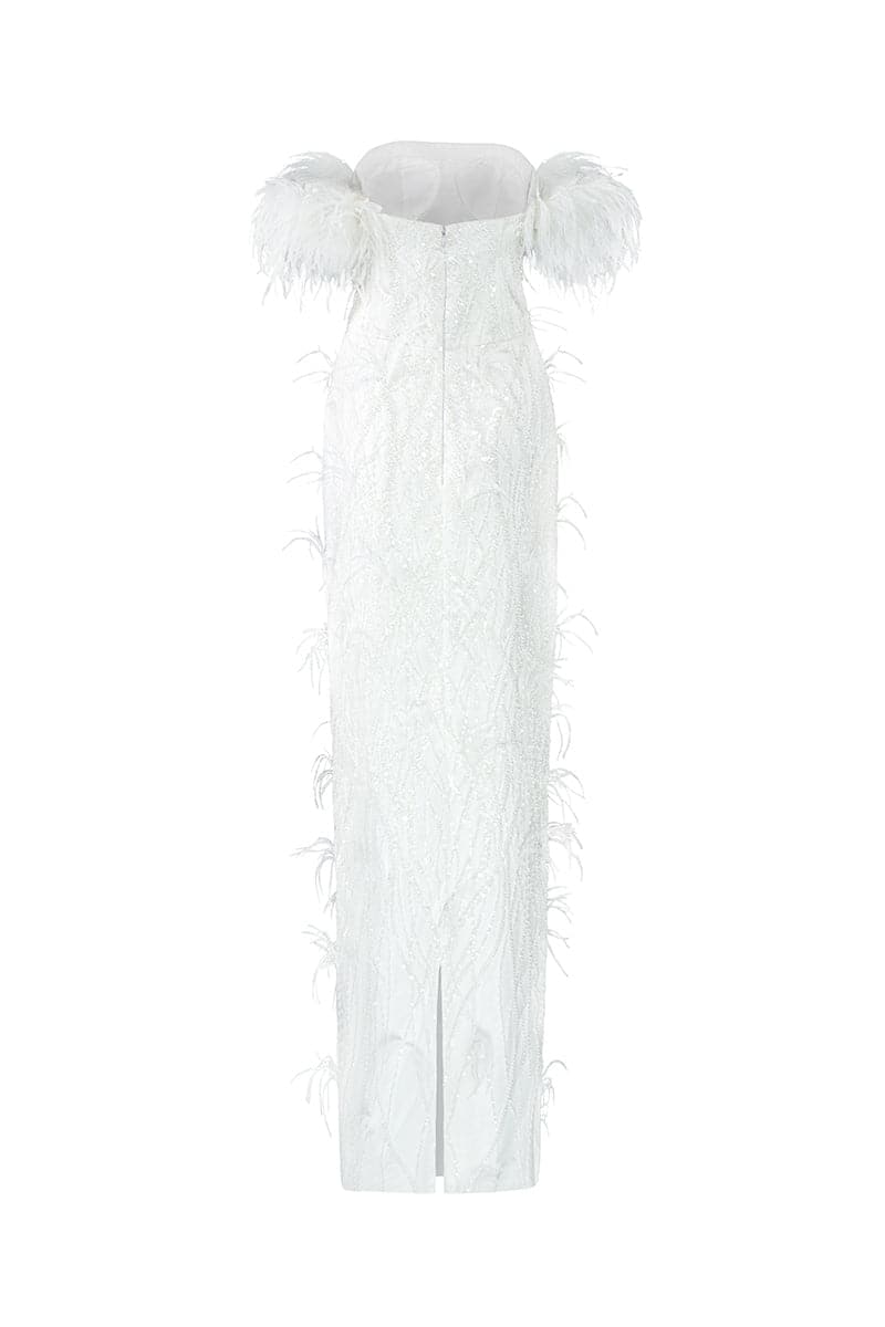 JOLIE CRYSTAL LACE FEATHER DRESS | 21Six | CULT MIA