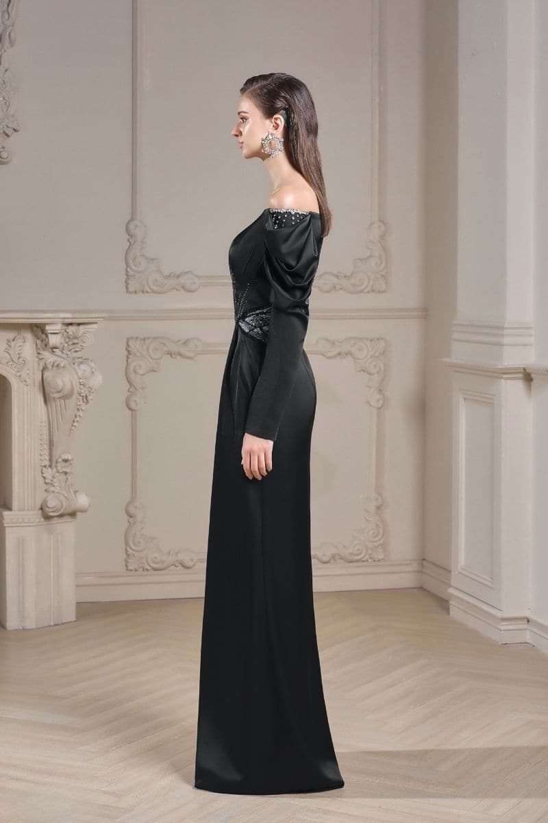 JULIANNA BLACK SILK SATIN DRAPED SLEEVES DRESS | 21Six | CULT MIA