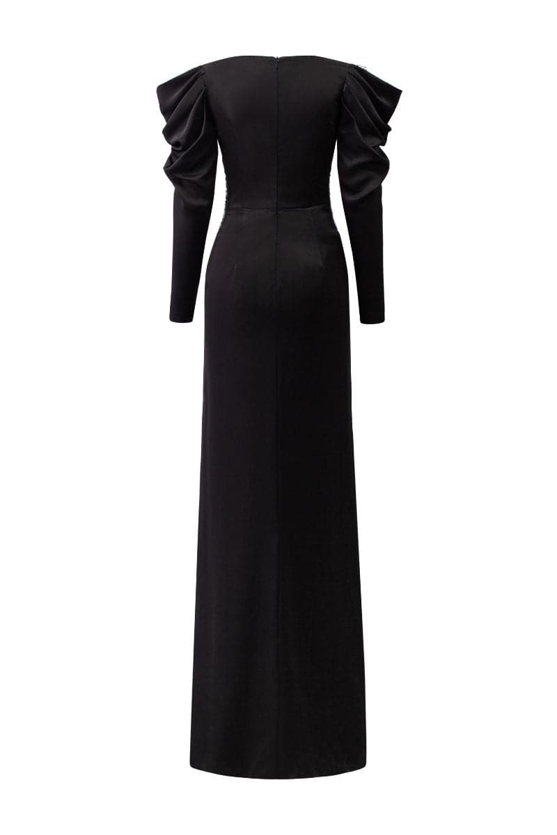 JULIANNA BLACK SILK SATIN DRAPED SLEEVES DRESS | 21Six | CULT MIA
