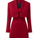 Red Layla taffeta mini blazer set by 21Six, featuring a fitted blazer and matching co-ords ensemble, styled with elegant details.