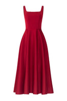 Red Liliana taffeta U-line midi dress by 21Six, featuring a fitted silhouette and elegant design, shown on a model.