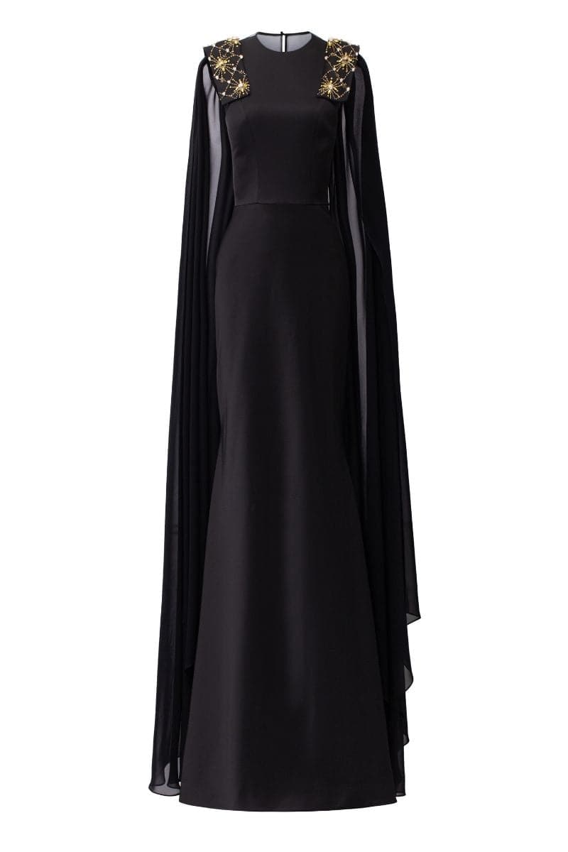 NATALIE BLACK TAFFETA CRYSTALS AT EPAULETTES DRESS | 21Six | CULT MIA