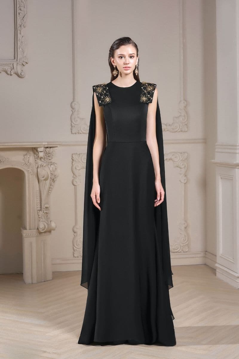 NATALIE BLACK TAFFETA CRYSTALS AT EPAULETTES DRESS | 21Six | CULT MIA