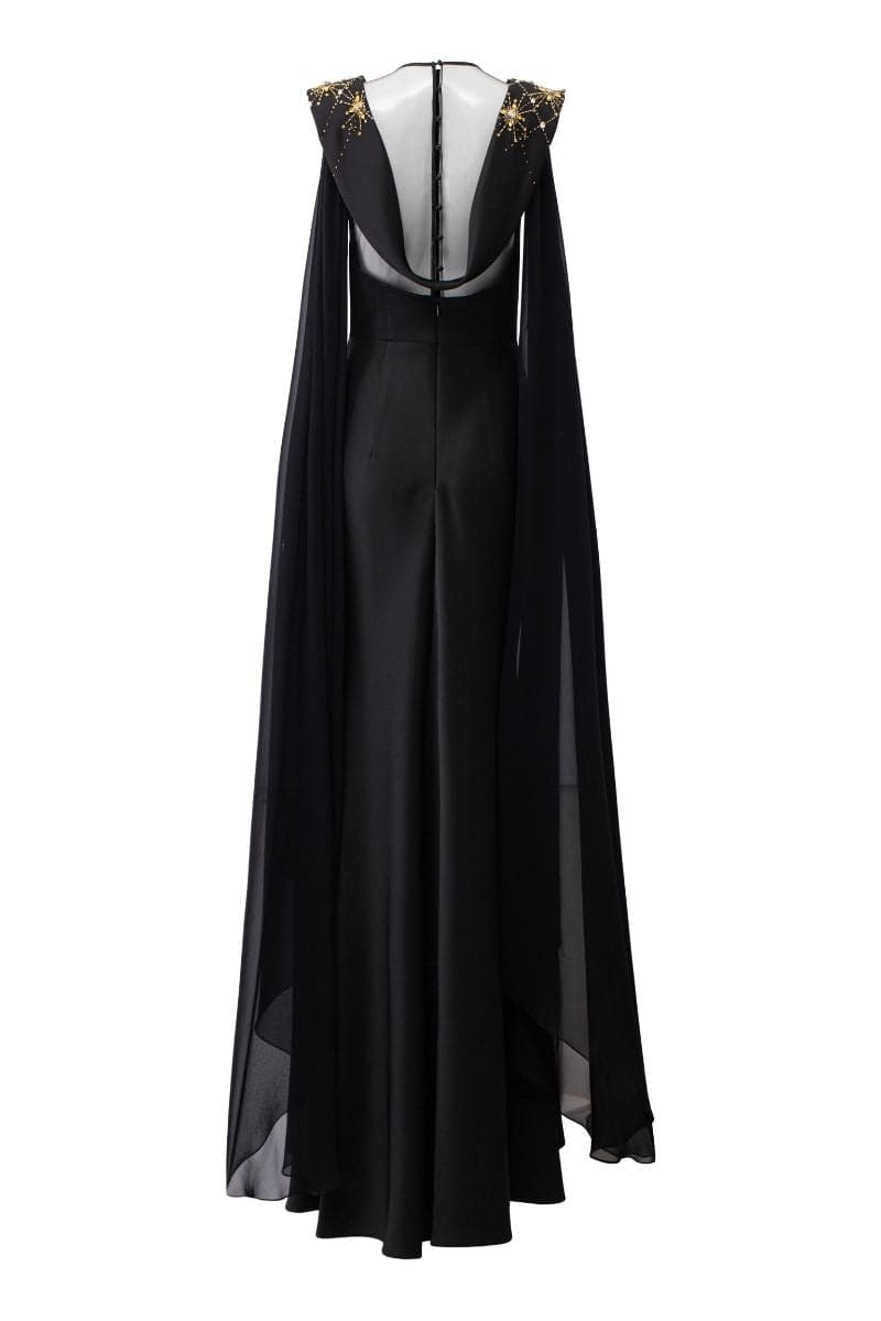 NATALIE BLACK TAFFETA CRYSTALS AT EPAULETTES DRESS | 21Six | CULT MIA