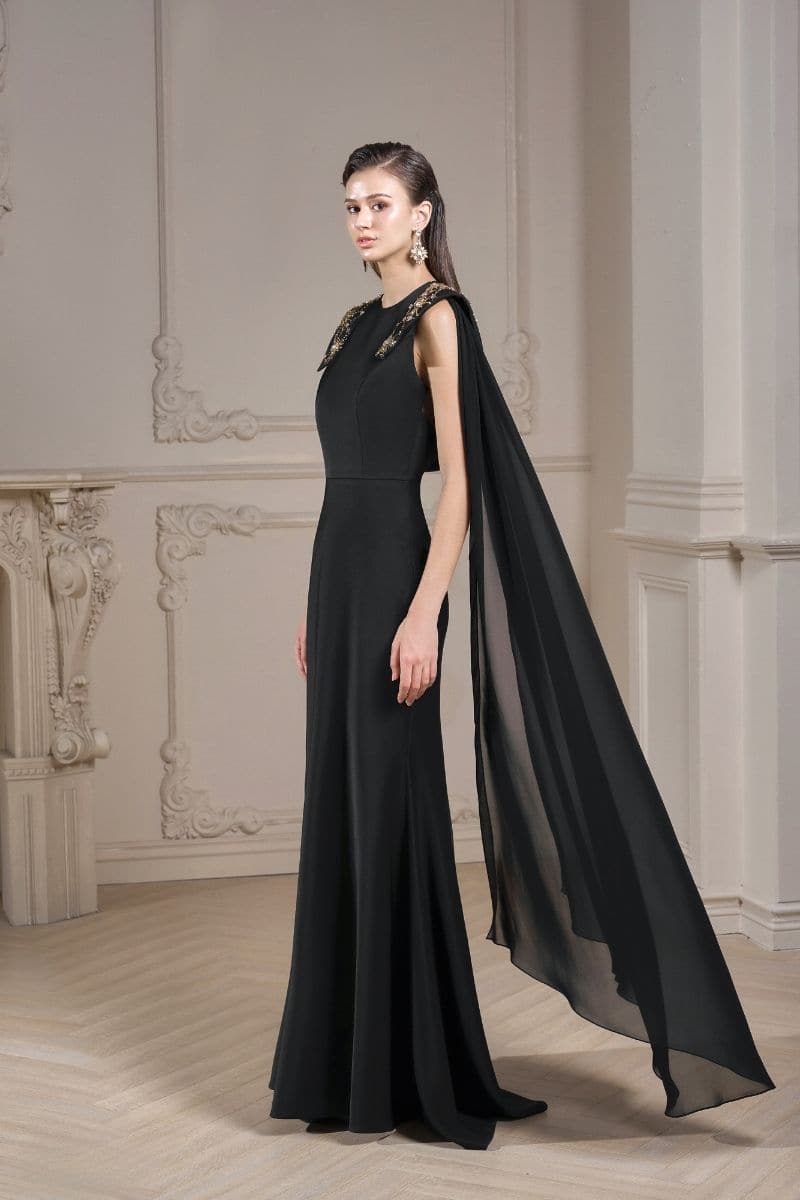 NATALIE BLACK TAFFETA CRYSTALS AT EPAULETTES DRESS | 21Six | CULT MIA