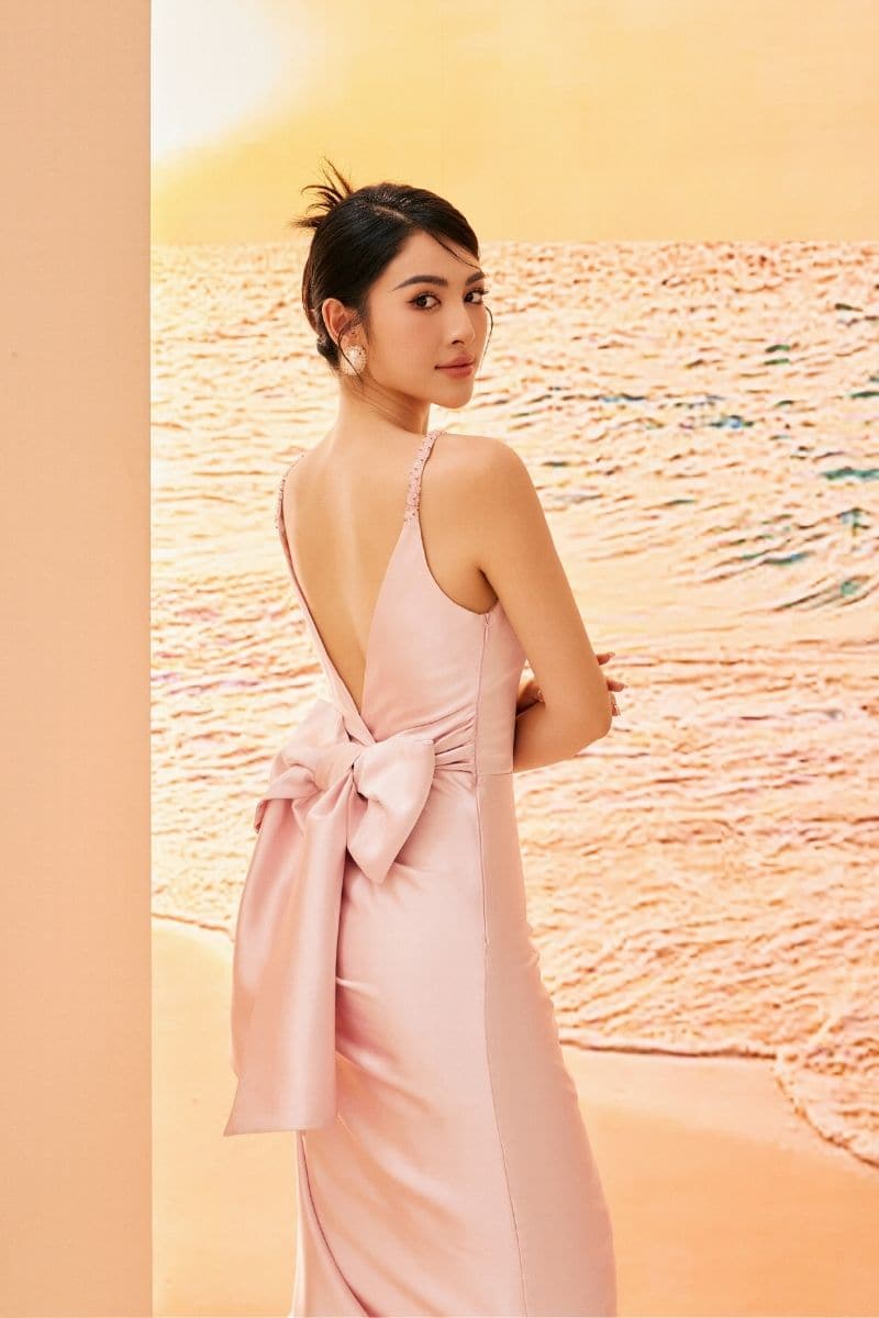 PINK ZURI SILK SATIN ASYMMETRIC EVENING DRESS | 21Six | CULT MIA